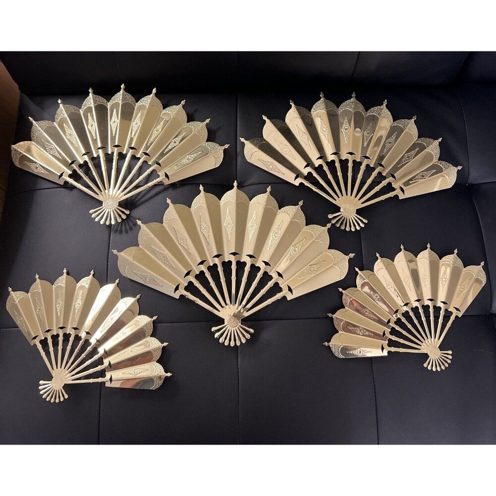 Vintage Wall Fans Gold-Tone Metal Wall Decor Mid Century Diamond Detail Set Of 5